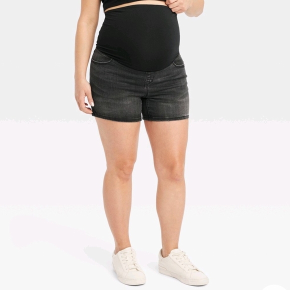 Black Maternity Jean Shorts - Picture 1 of 2